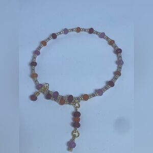 Elegant Purple and Orange Beaded Memory Wire Bracelet